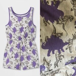 💜DINO💜 Jurassic Park Jurassic World Romper Shorts Large 10/12 Purple Dinosaurs